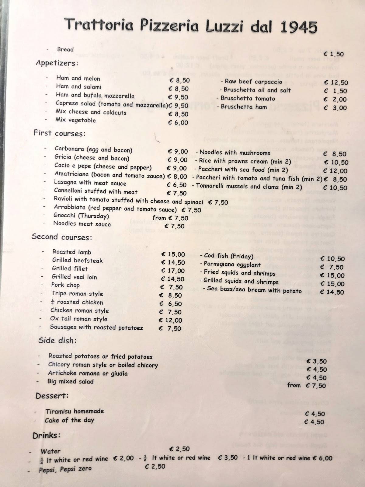 Menu di Trattoria Luzzi 