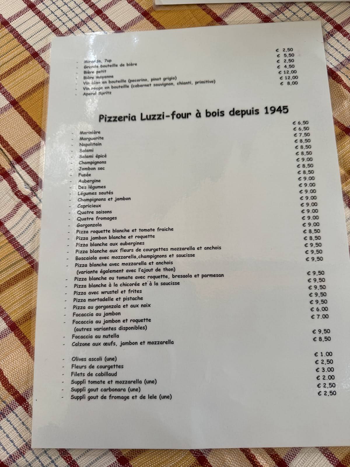 Menu de Trattoria Luzzi