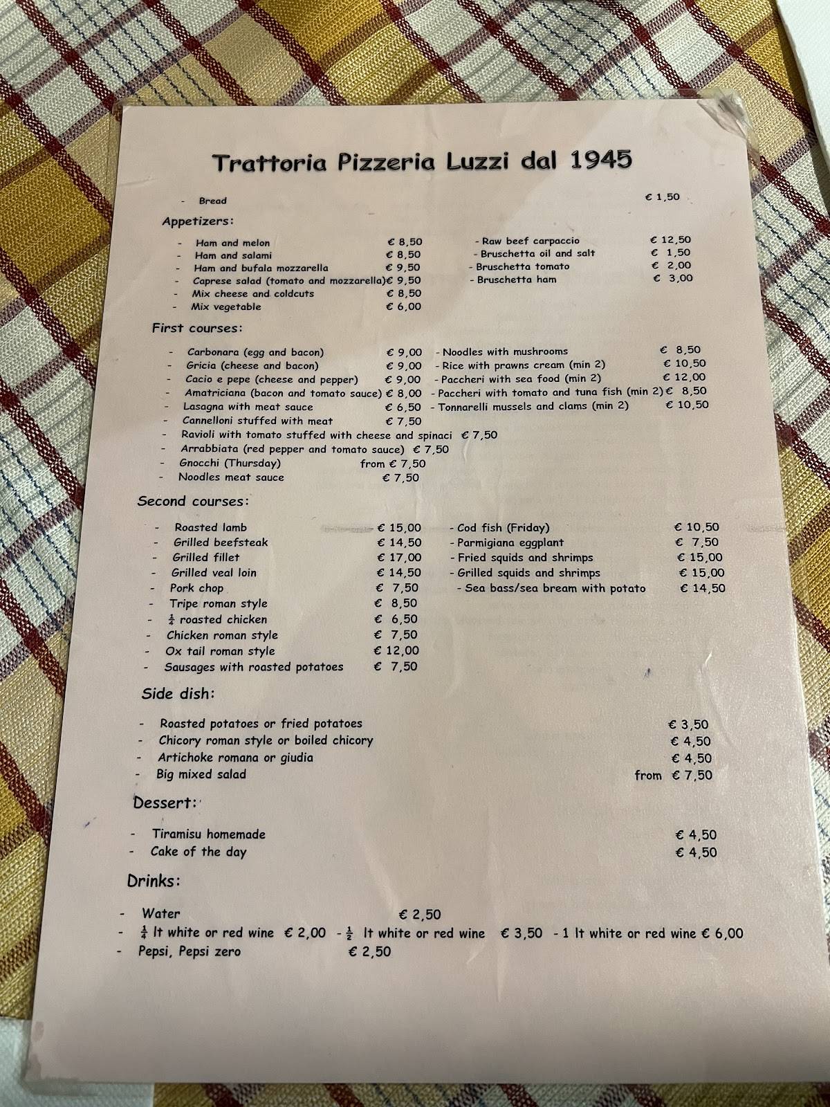 Menu de Trattoria Luzzi