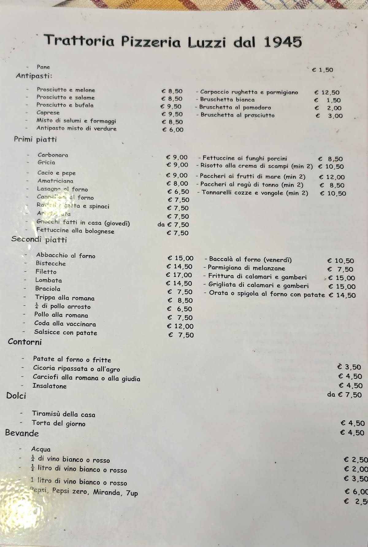 Menu di Trattoria Luzzi 