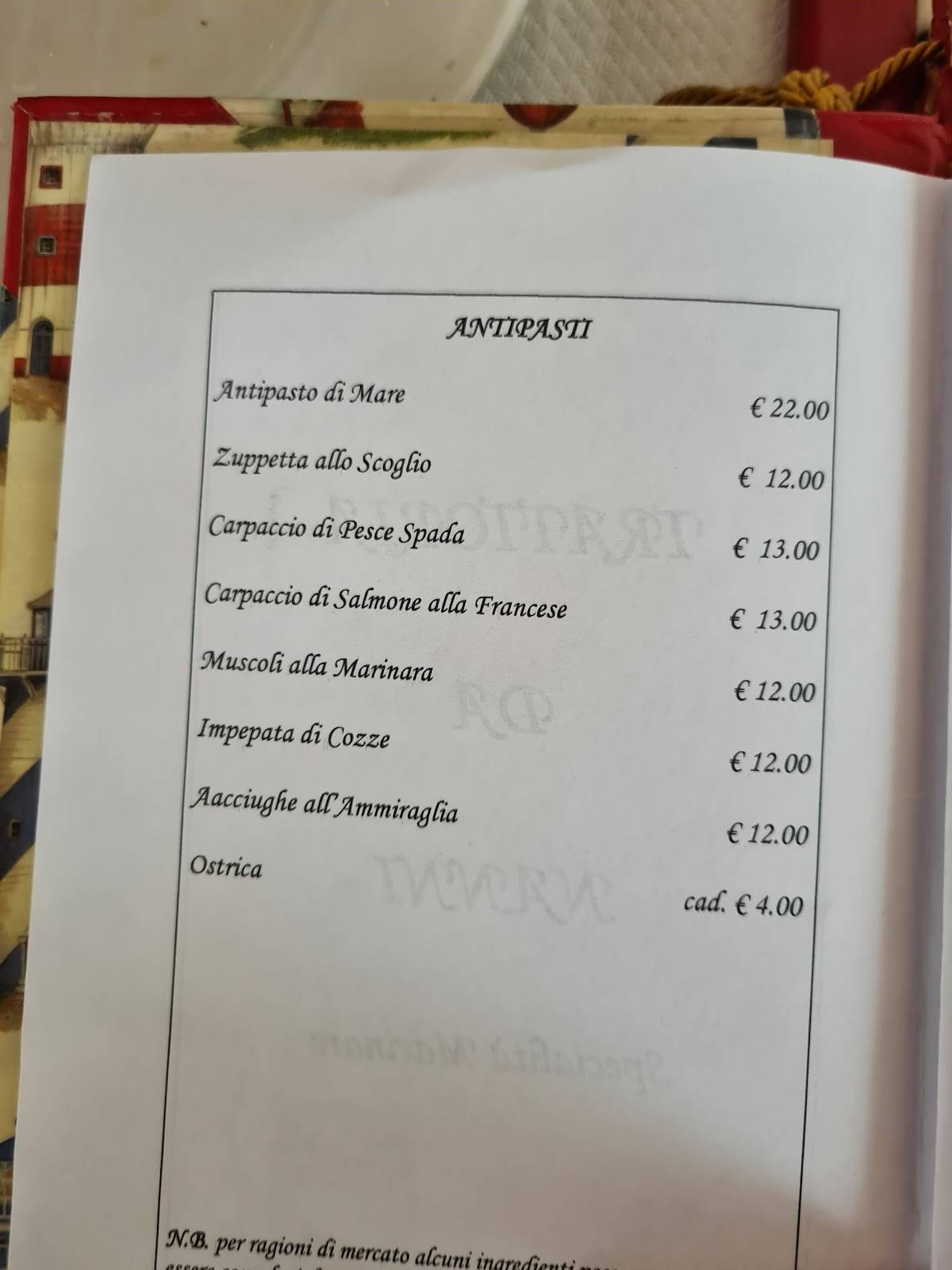 Menu di Trattoria Nanni 