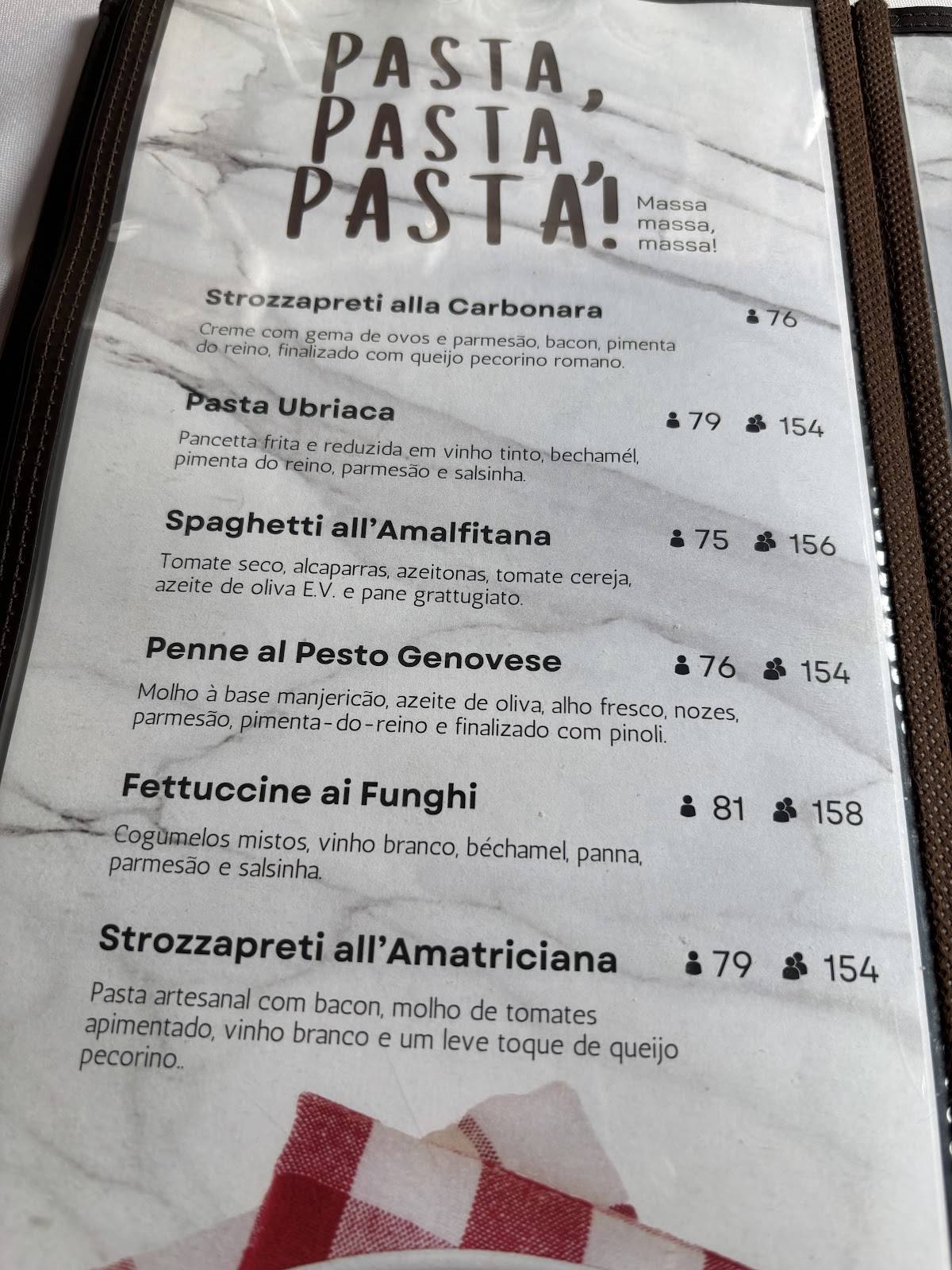 Trattoria Tavolino Higienópolis cardápio