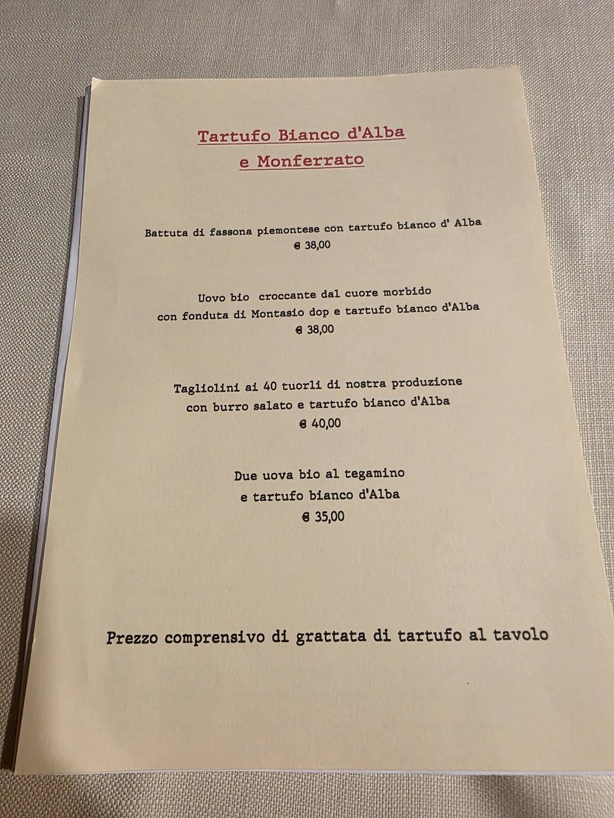Menu di Trattoria al Braciere 