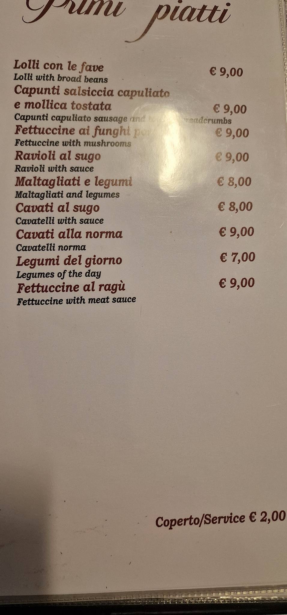 Menu di Trattoria da Fabio 