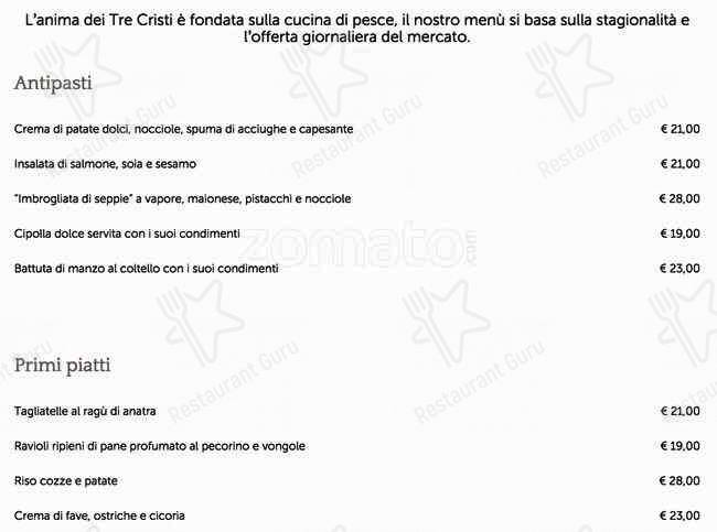 Menu di Tre Cristi Milano 