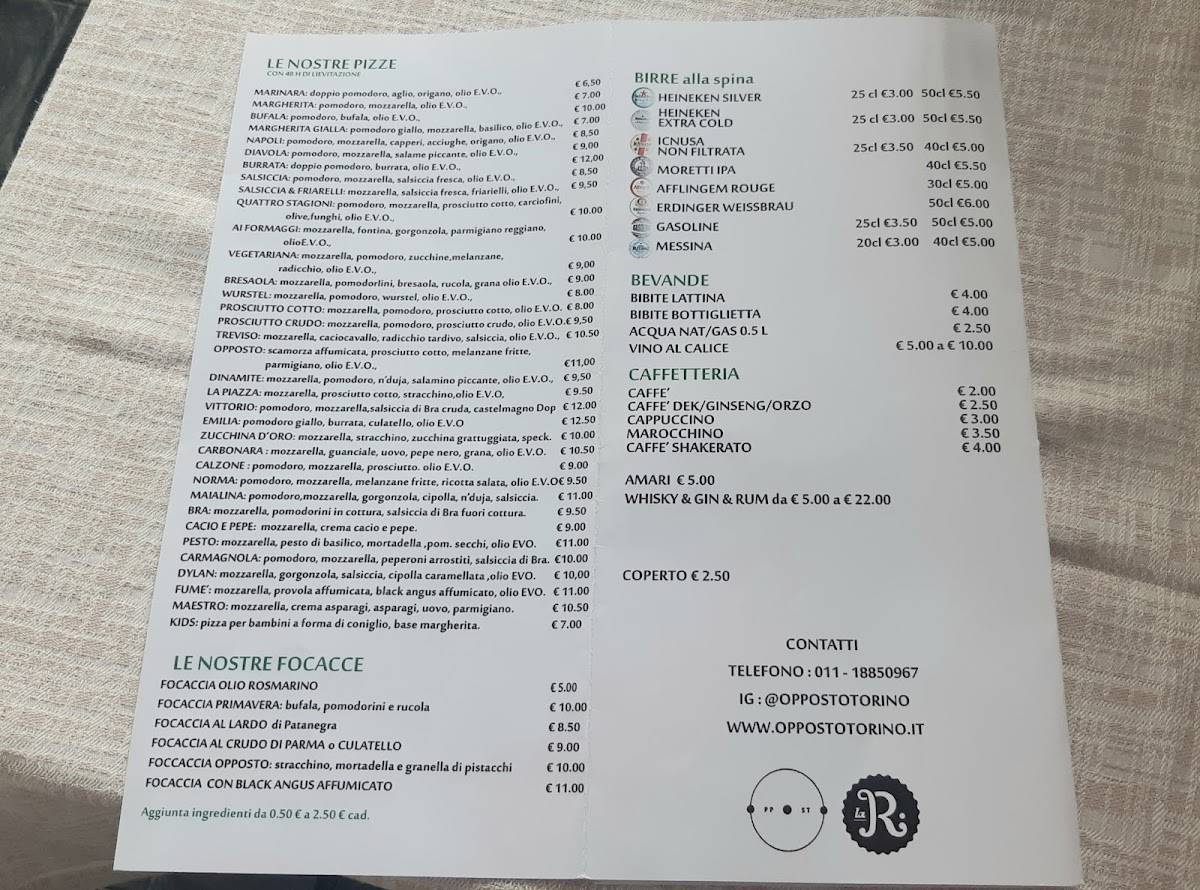 Menu di Opposto Restaurant Cocktail House 