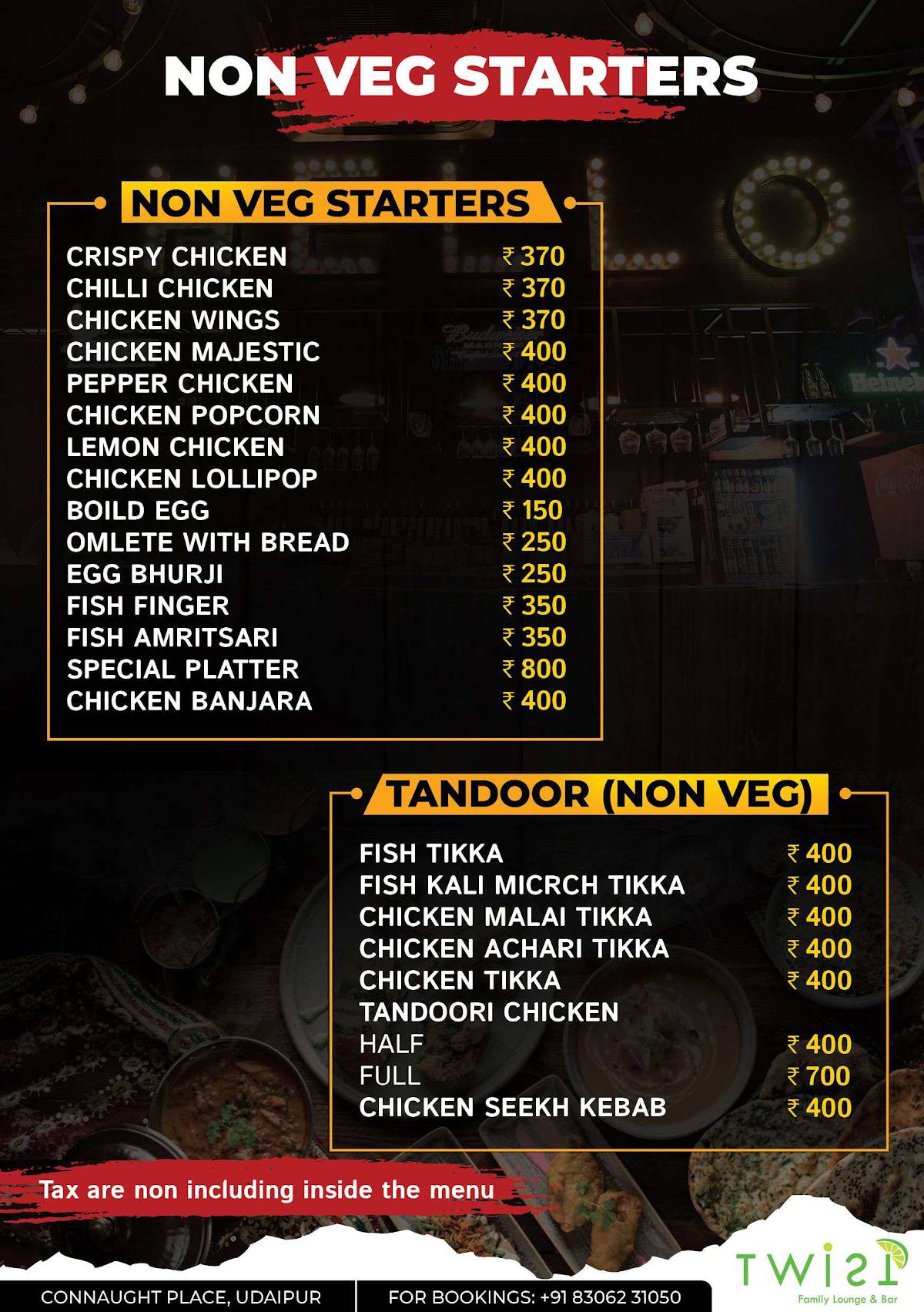 Twist Bar & Lounge menu