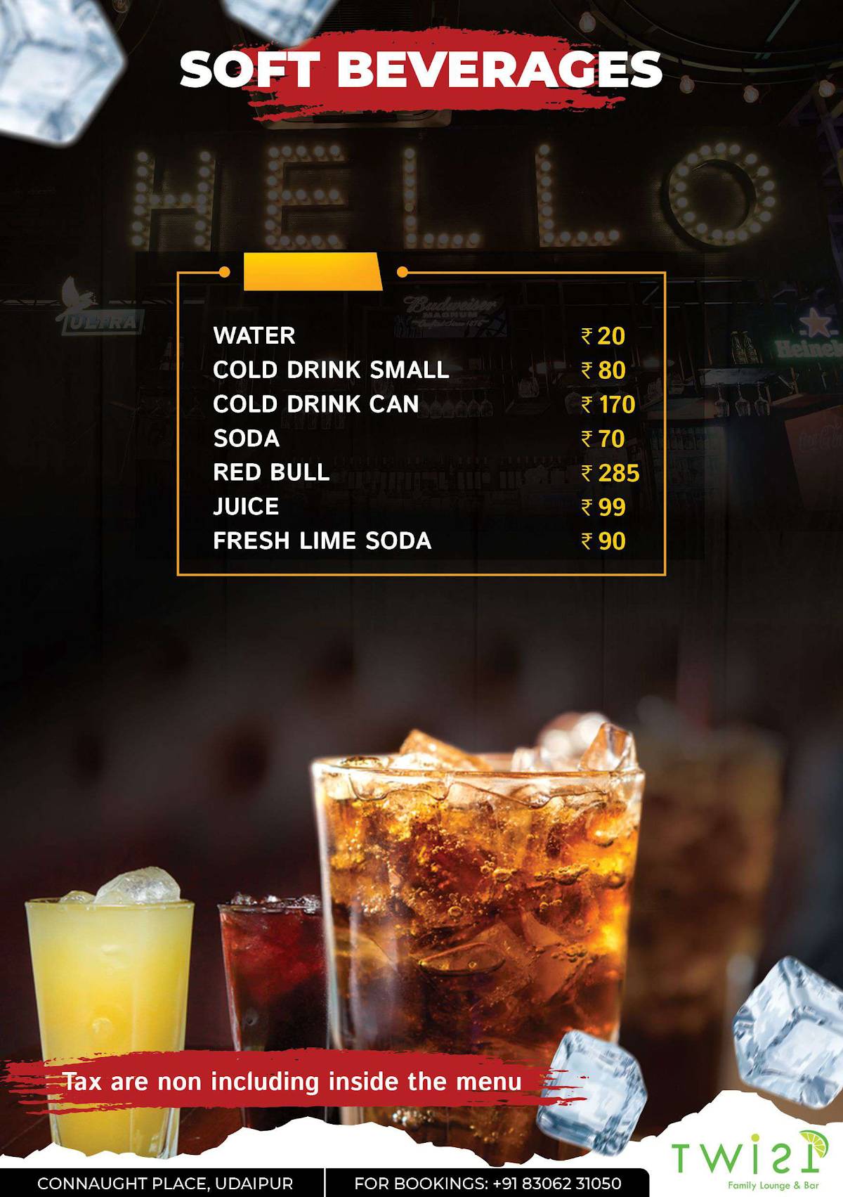 Twist Bar & Lounge menu