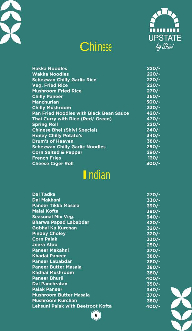 UPSTATE BY SHIVI menu