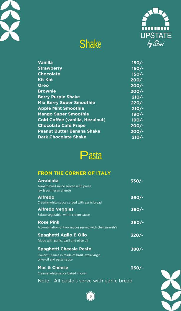 UPSTATE BY SHIVI menu