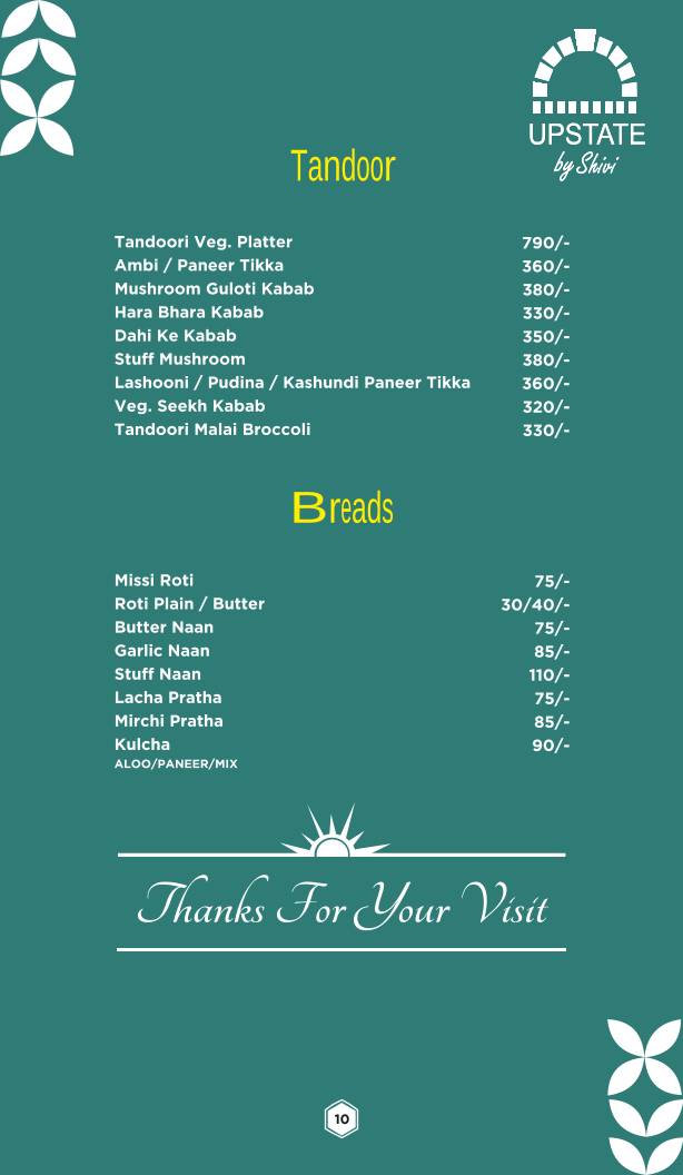 UPSTATE BY SHIVI menu