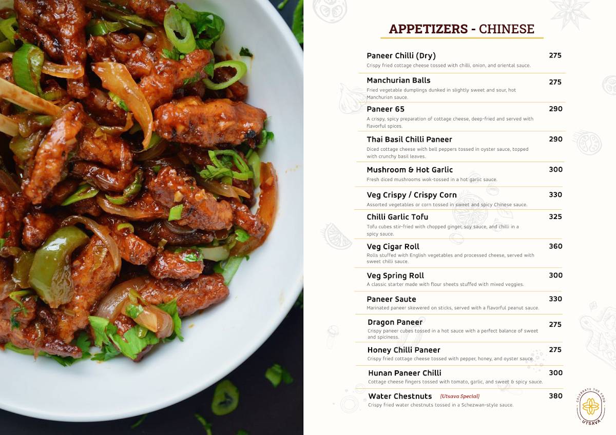 UTSAVA Pure Veg Family Restaurant Fine Dine menu
