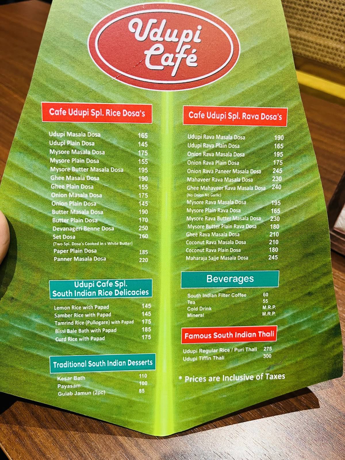 Udupi Cafe menu