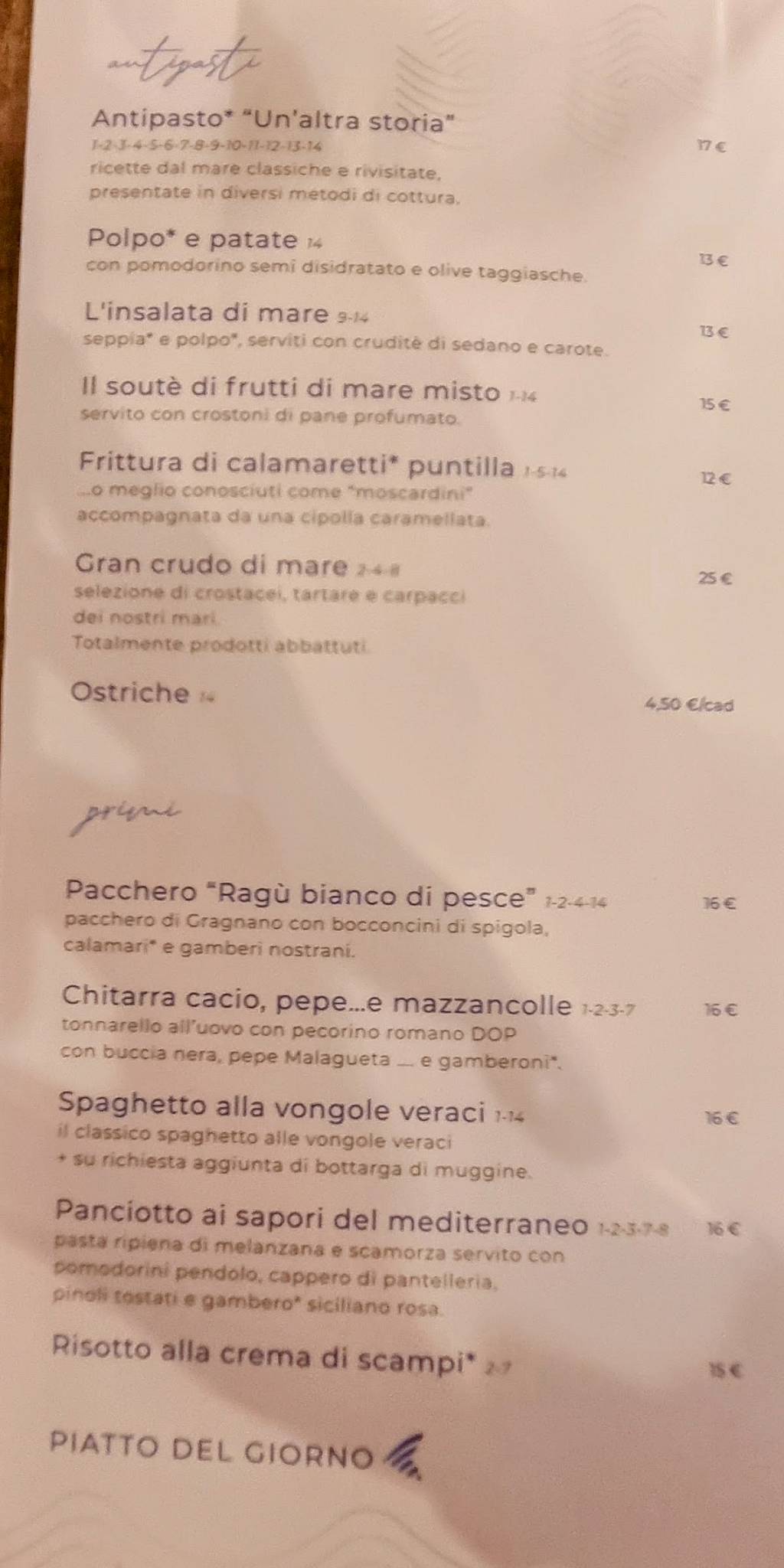 Menu di Un'Altra Storia 