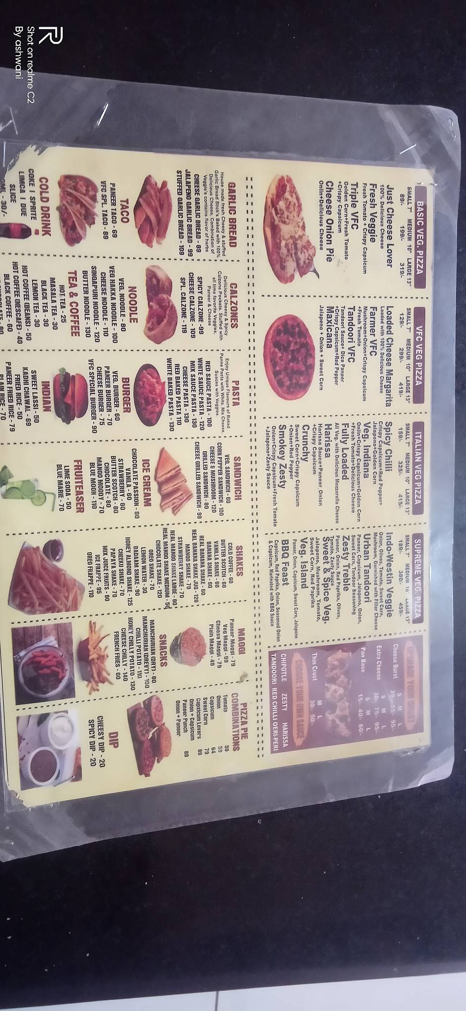 VFC Pizza menu