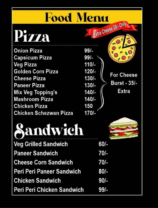VR CAFE menu
