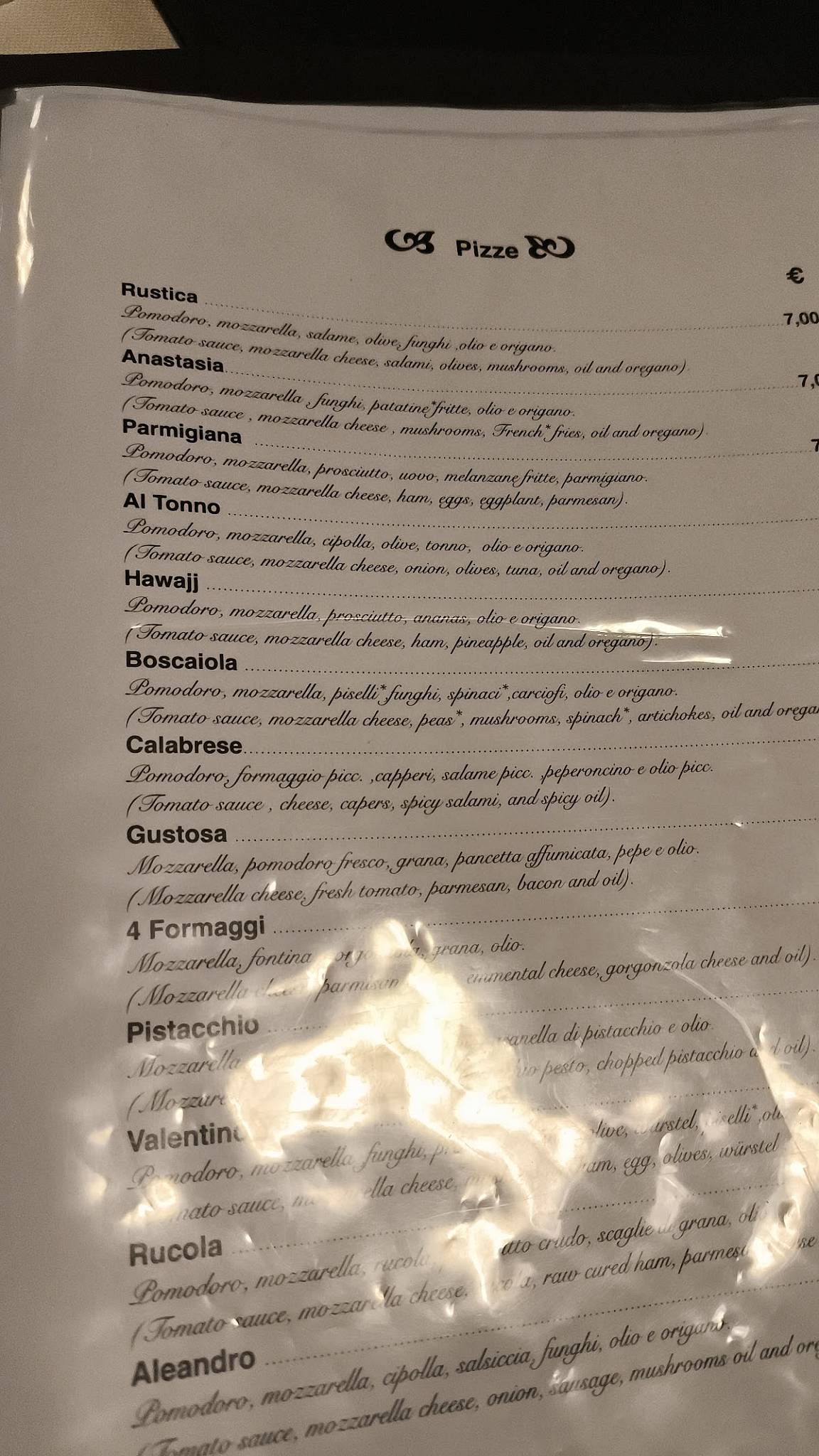 Menu di Valentino 