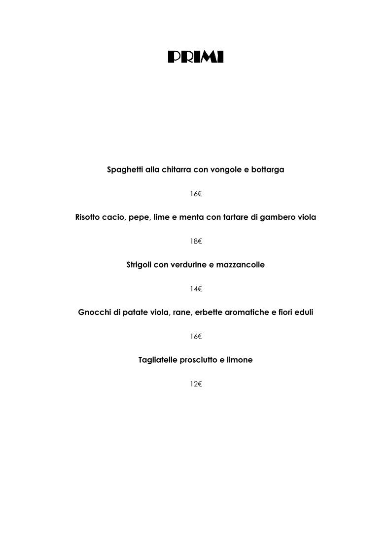 Menu di Perdavvero - Urban Kitchen Lab 