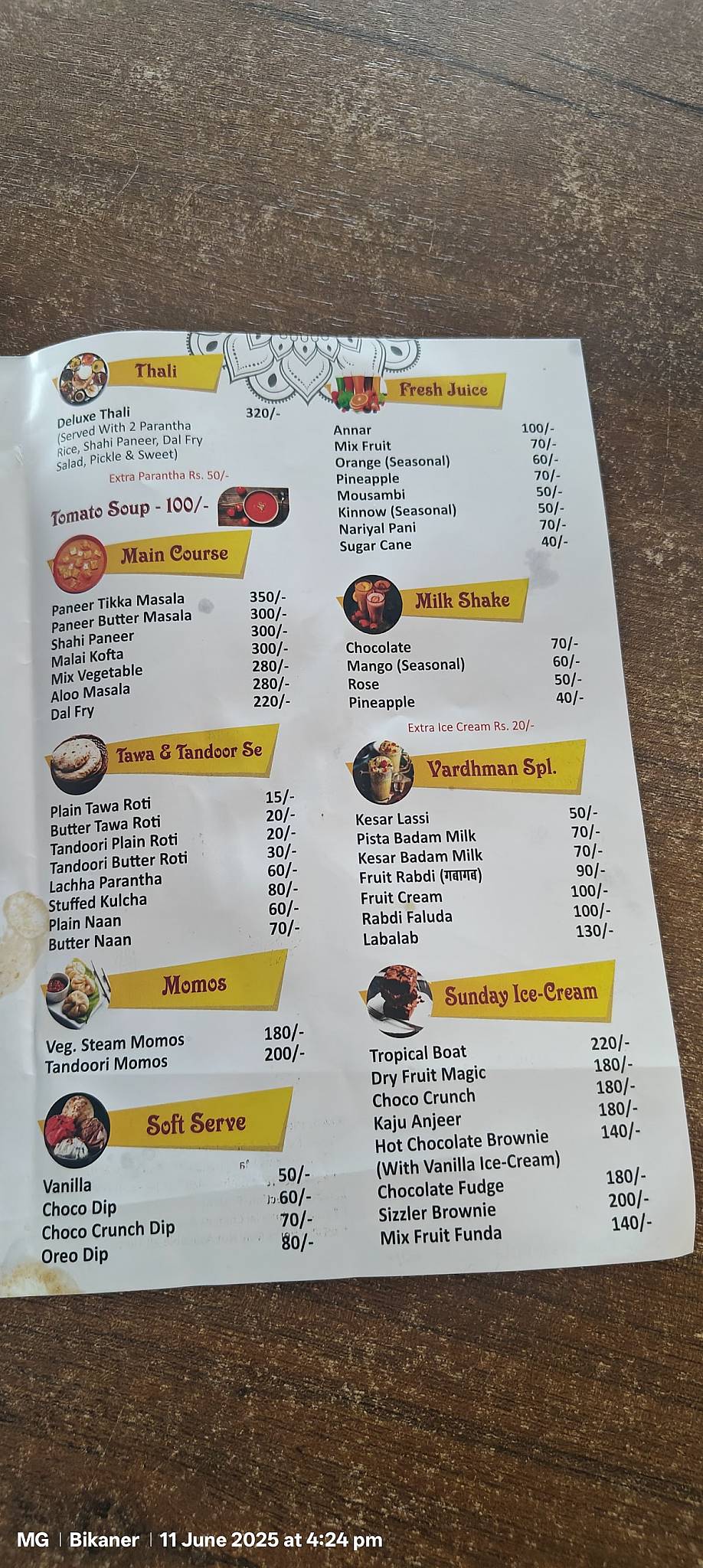 Vardhman Restaurant menu