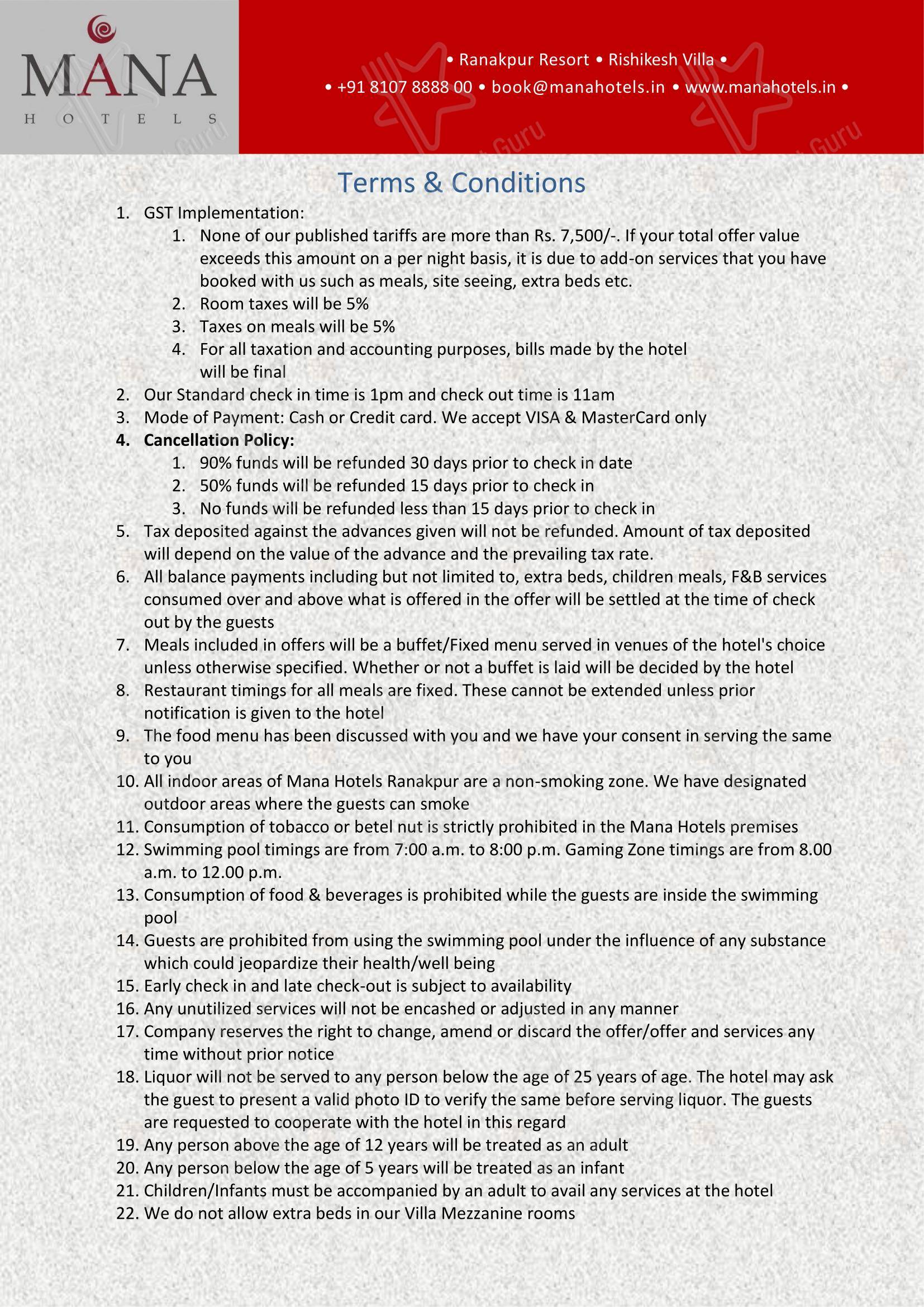 Menu for Vari Ranakpur in Sadri