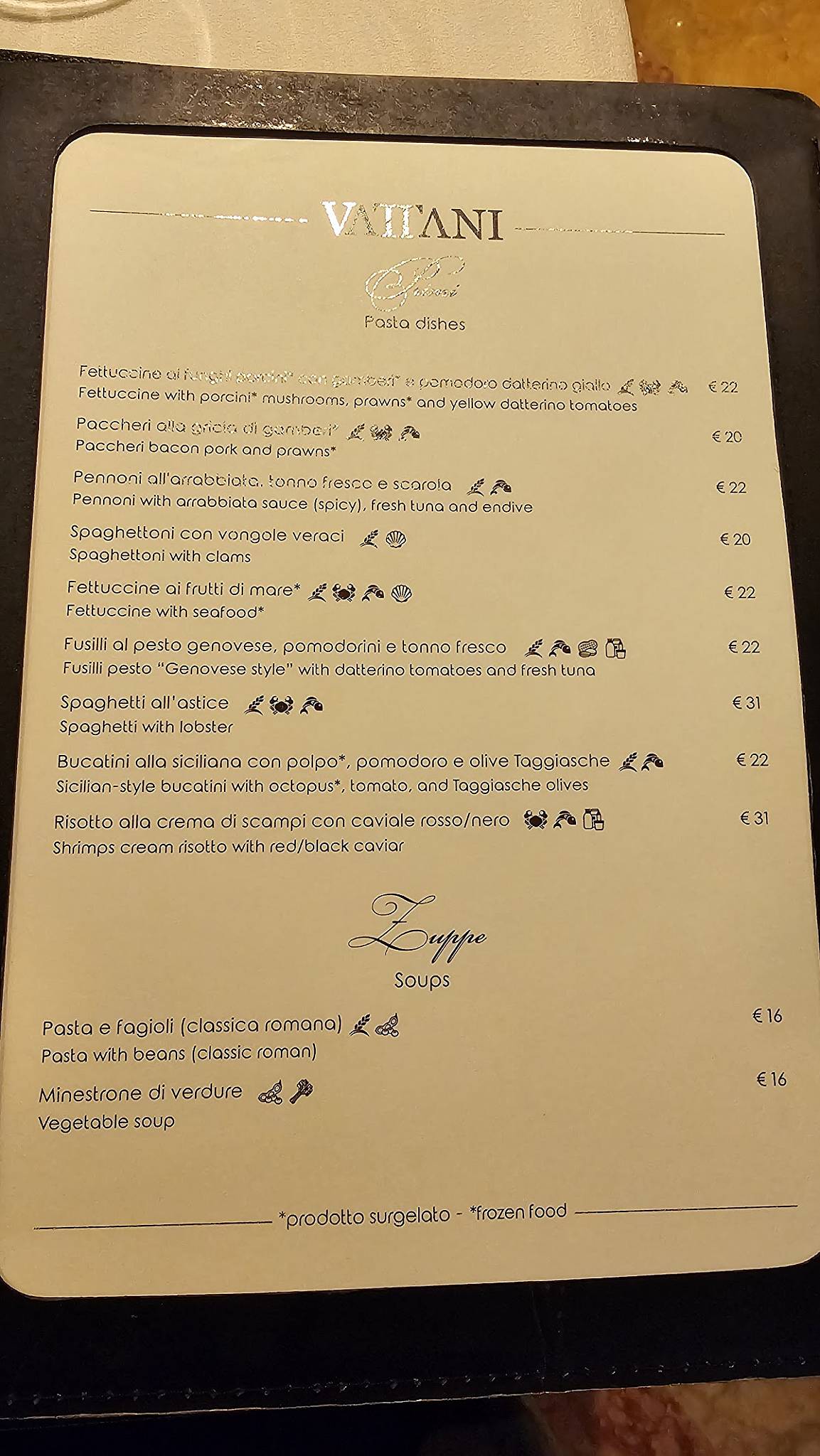 Menu di Vattani Elegant Italian Restaurant & Cocktail Bar 