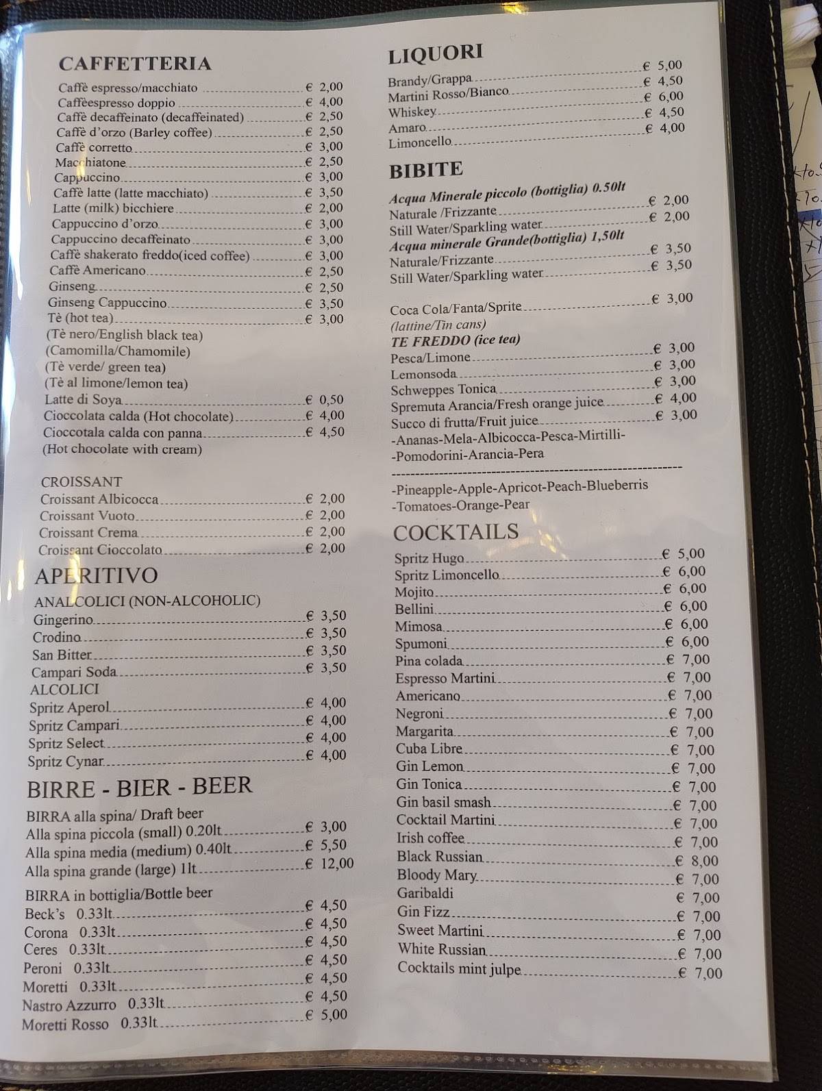 Menu di Bar Rosa 