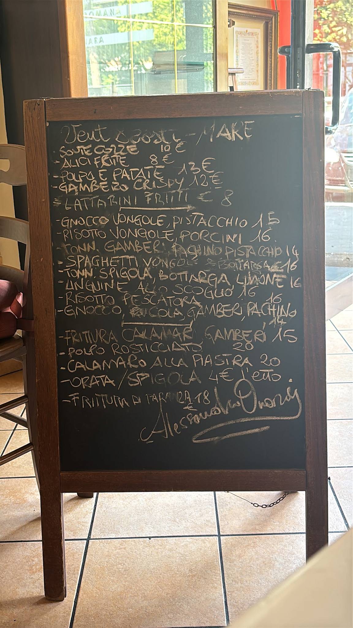 Menu di Vent8posti di Alessandro Onori 