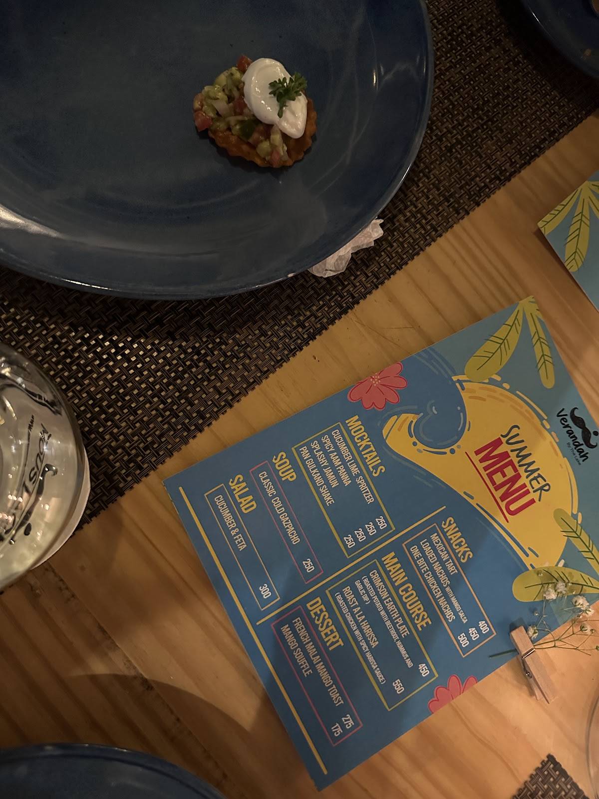 Verandah by the Lake menu