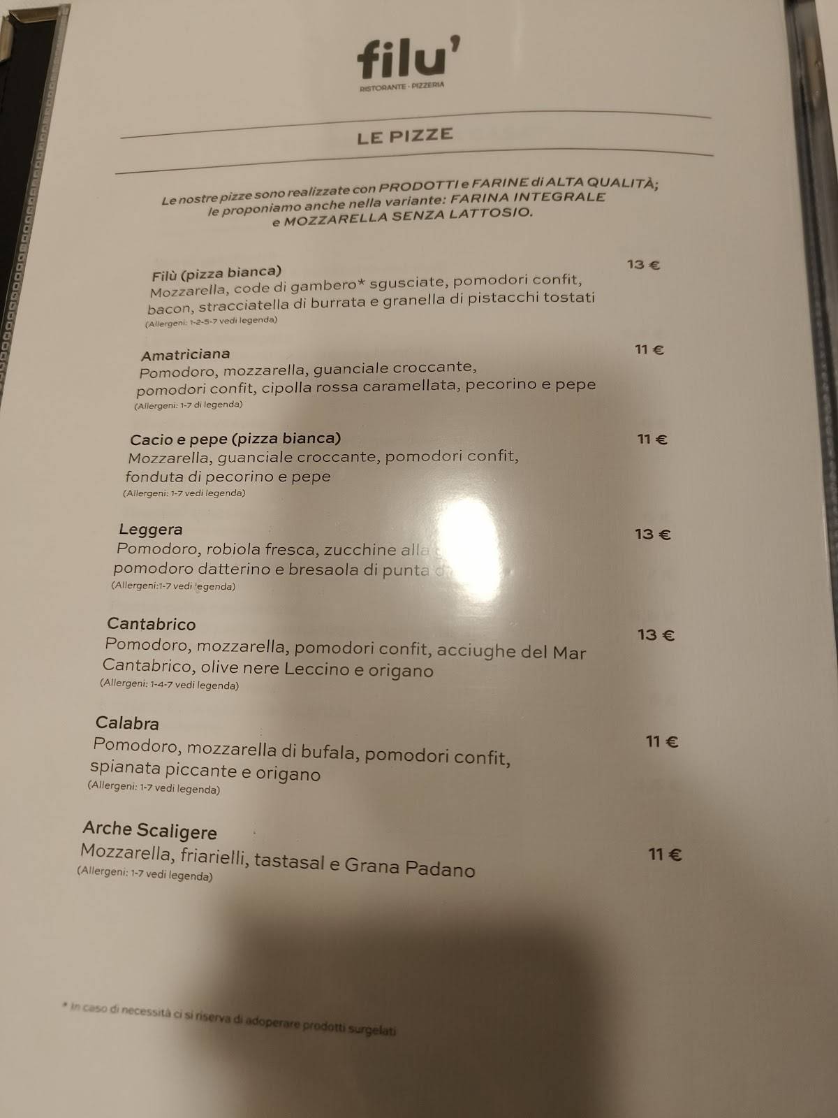 Menu di Ristorante Pizzeria Filù 