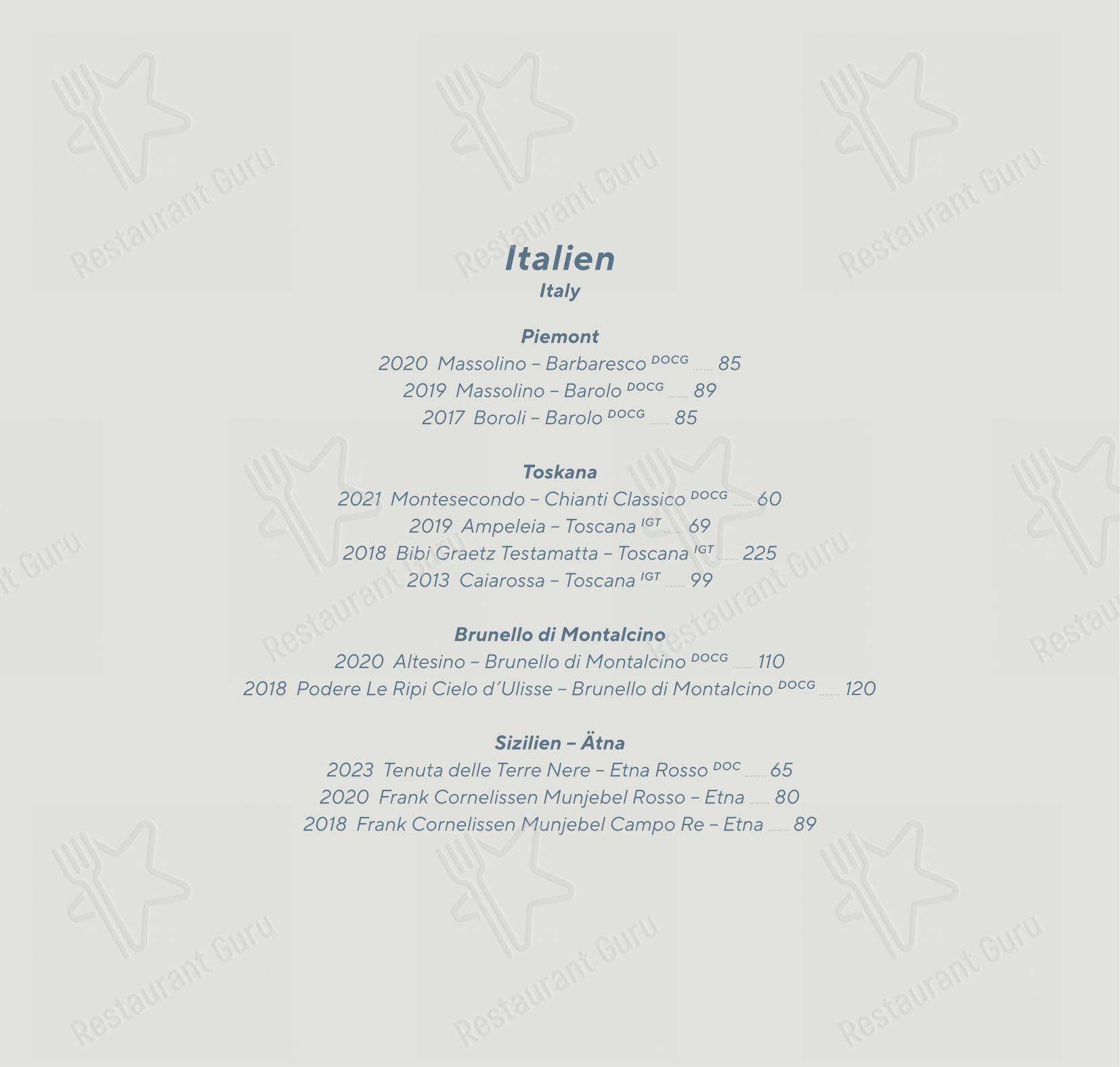 Menu pour Vestibül Restaurant im Burgtheater - 菜单