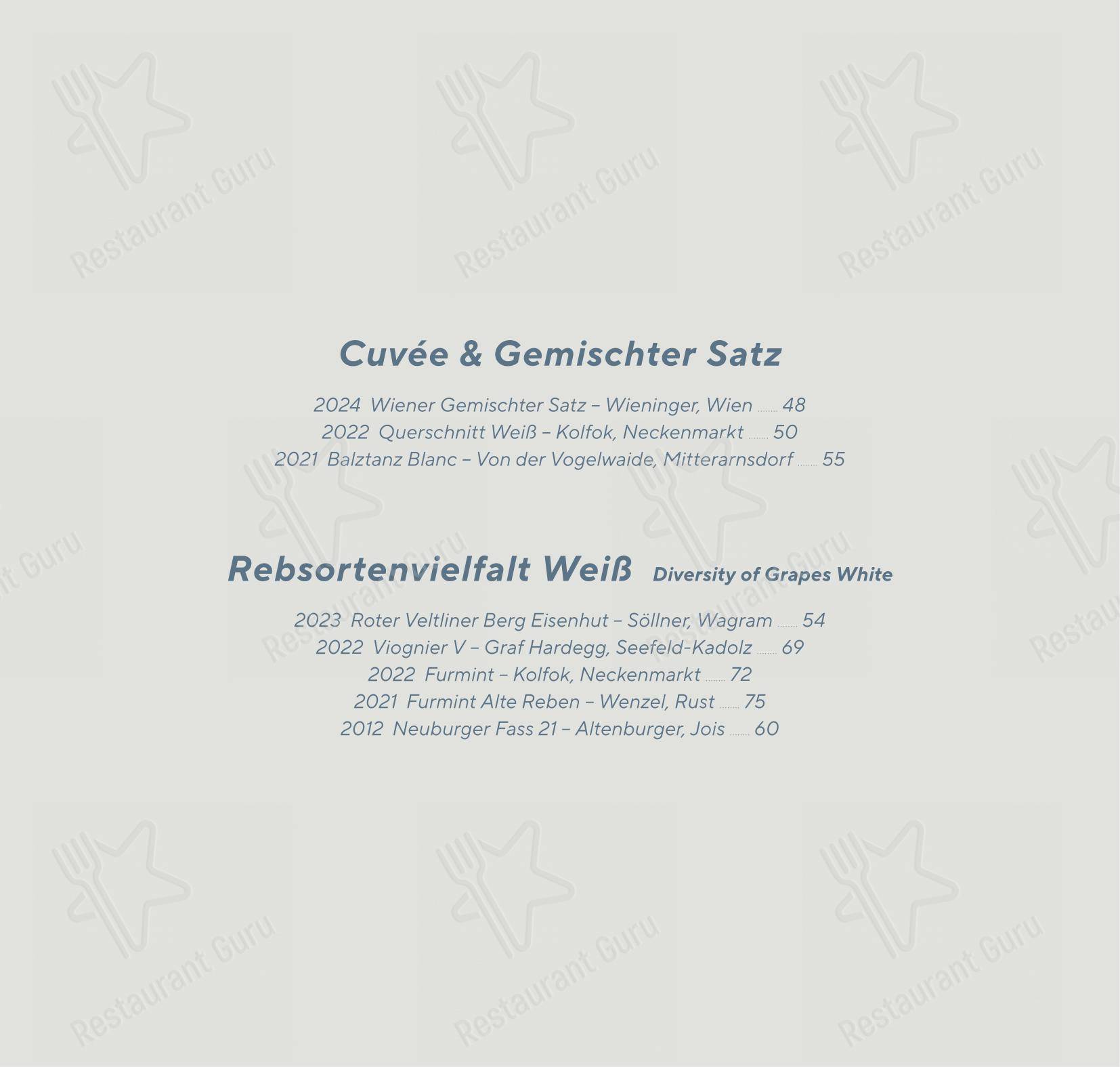 Menu pour Vestibül Restaurant im Burgtheater - 菜单