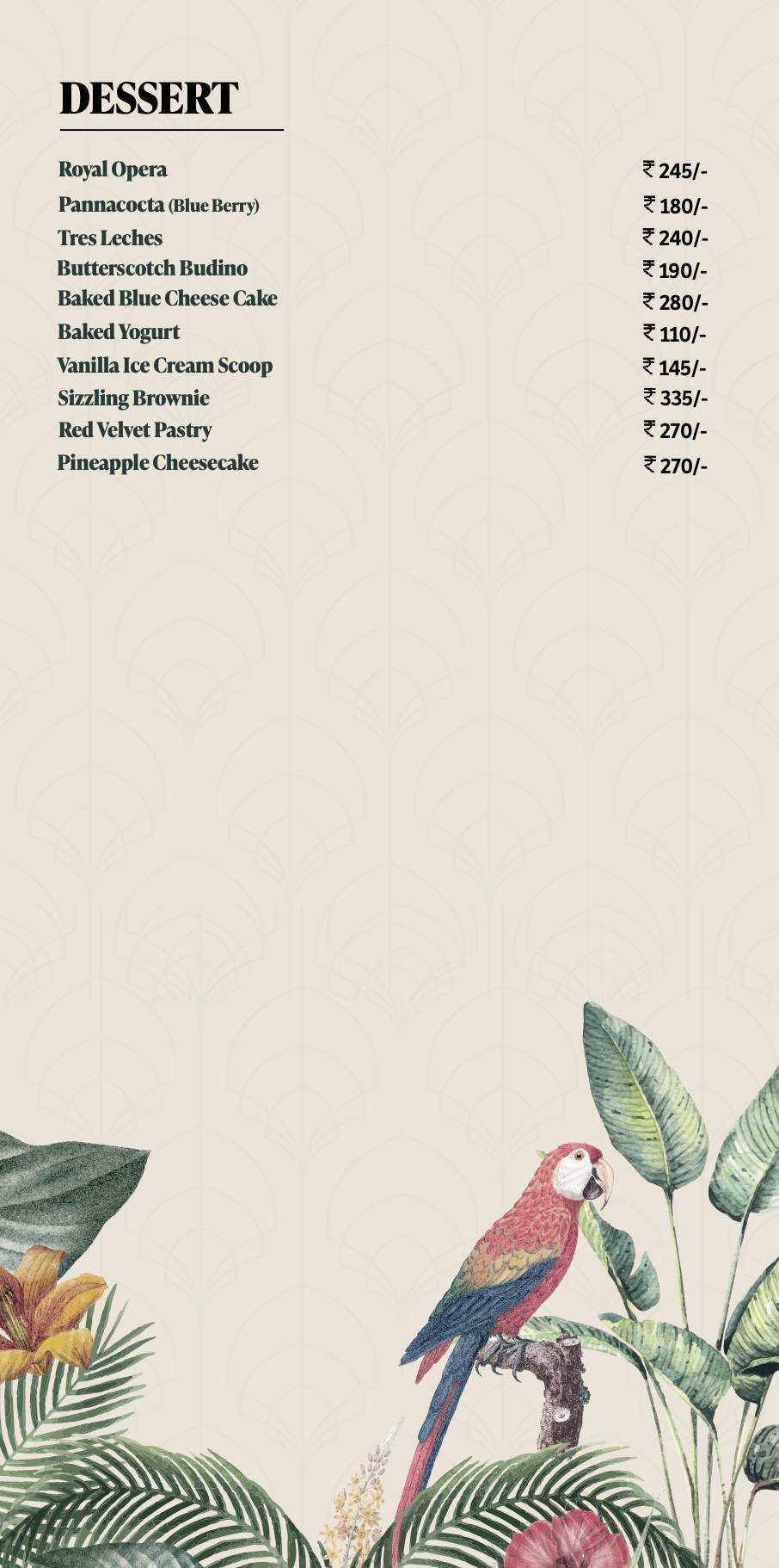 Vibeyard Bistro menu