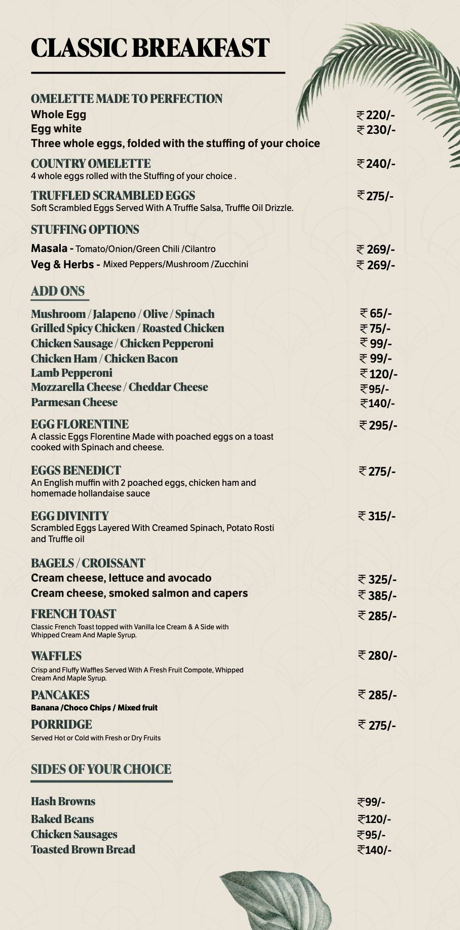 Vibeyard Bistro menu