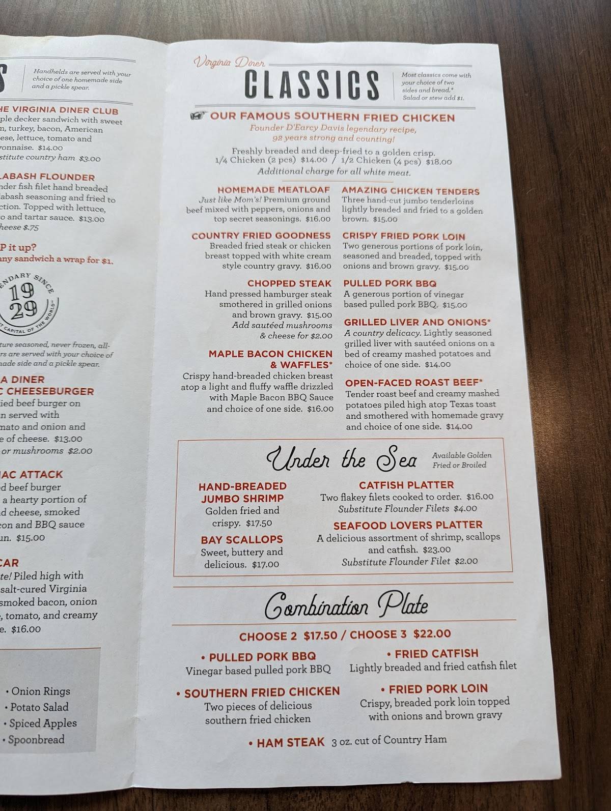 Menu at Virginia Diner restaurant, Wakefield, 408 County Dr