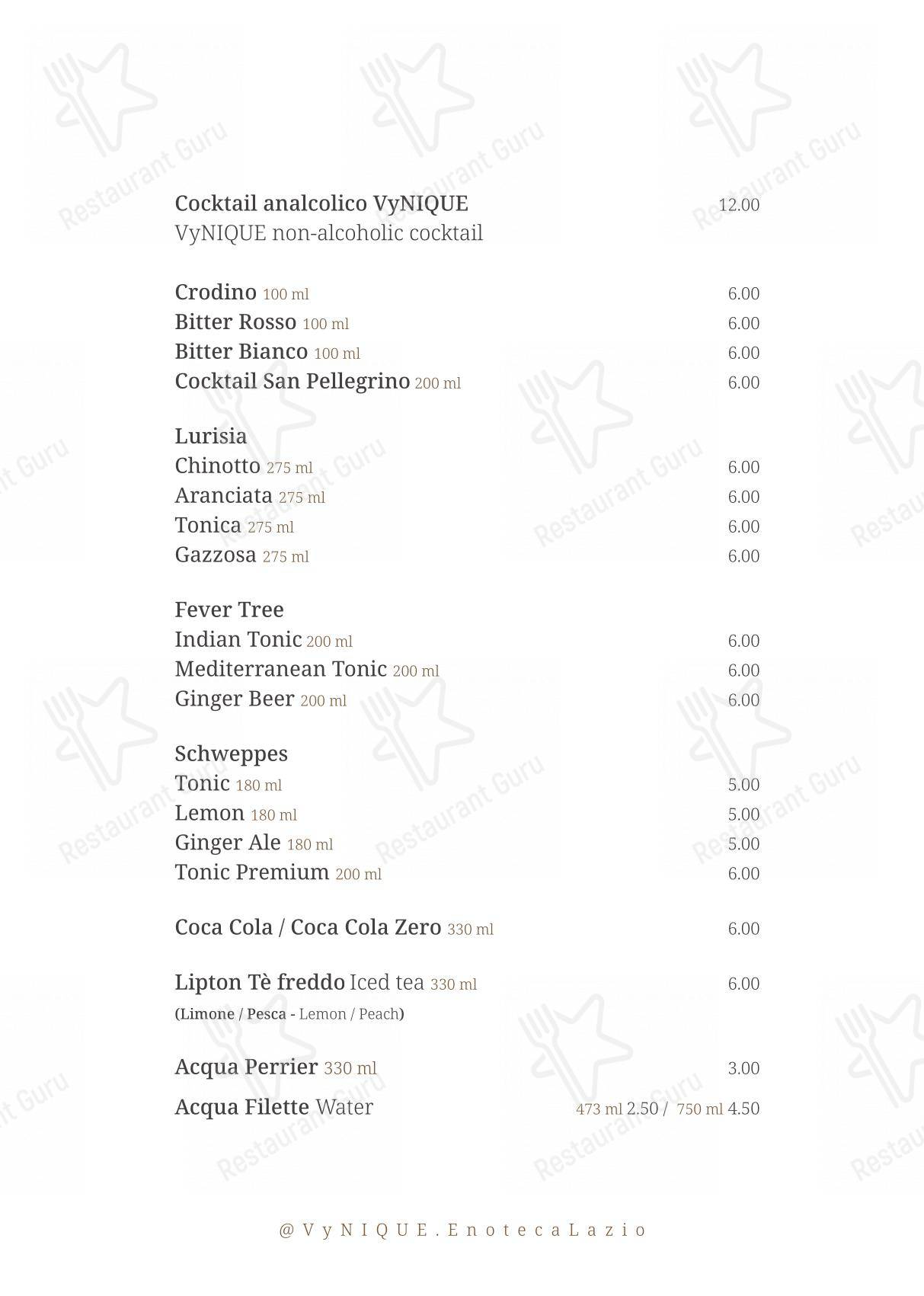 VyNIQUE Enoteca Regionale del Lazio in Roma - 菜单