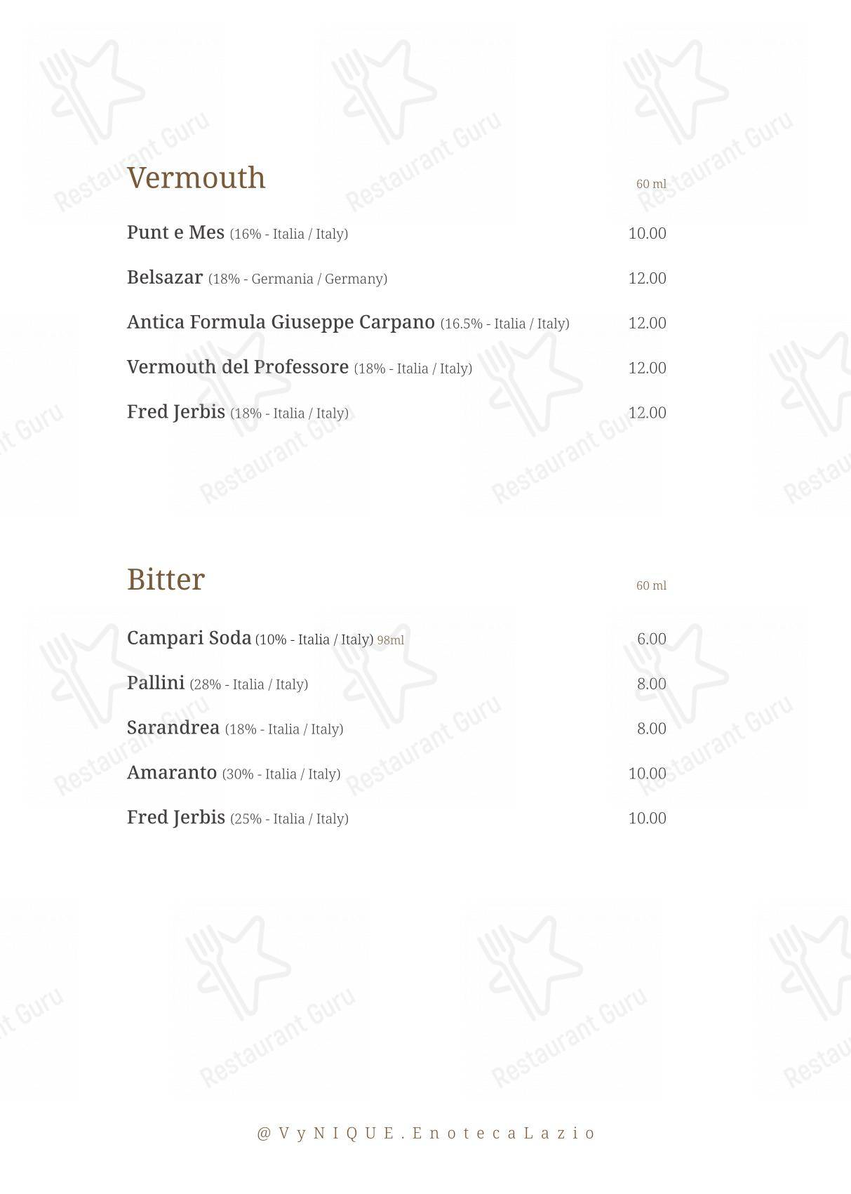 菜单 per VyNIQUE Enoteca Regionale del Lazio ristorante