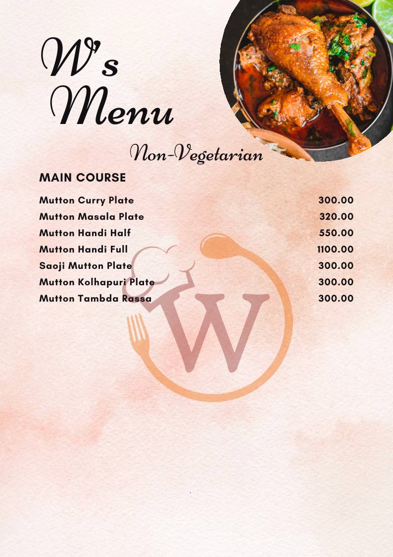 W Restaurant menu