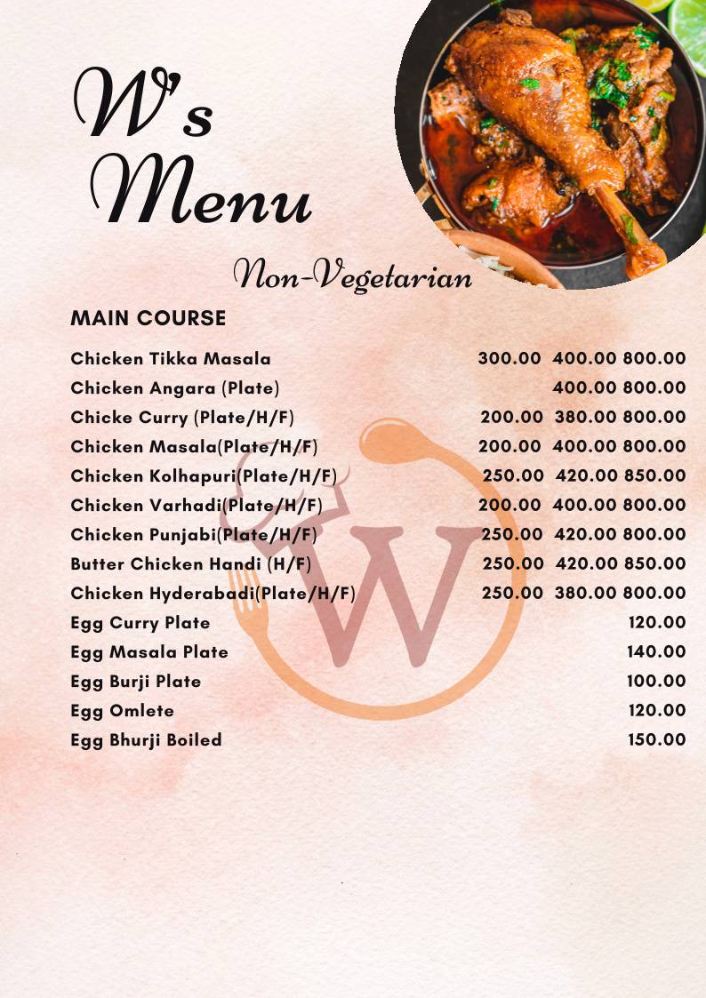 W Restaurant menu