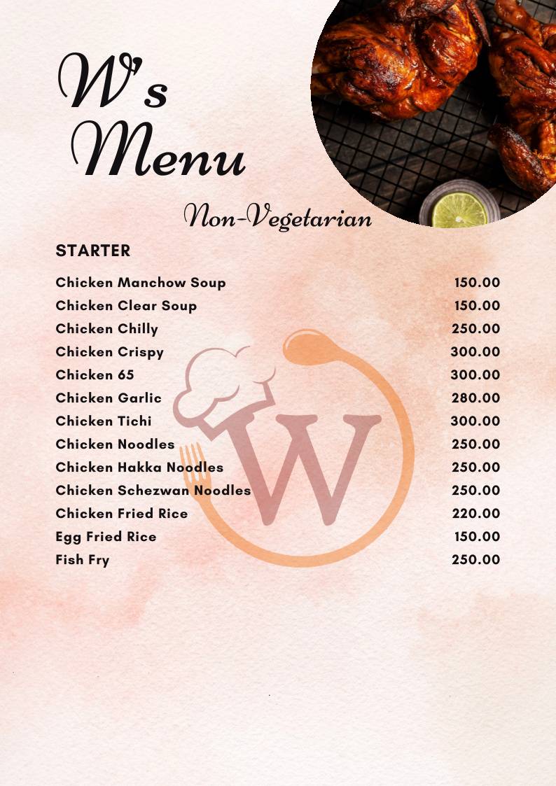 W Restaurant menu