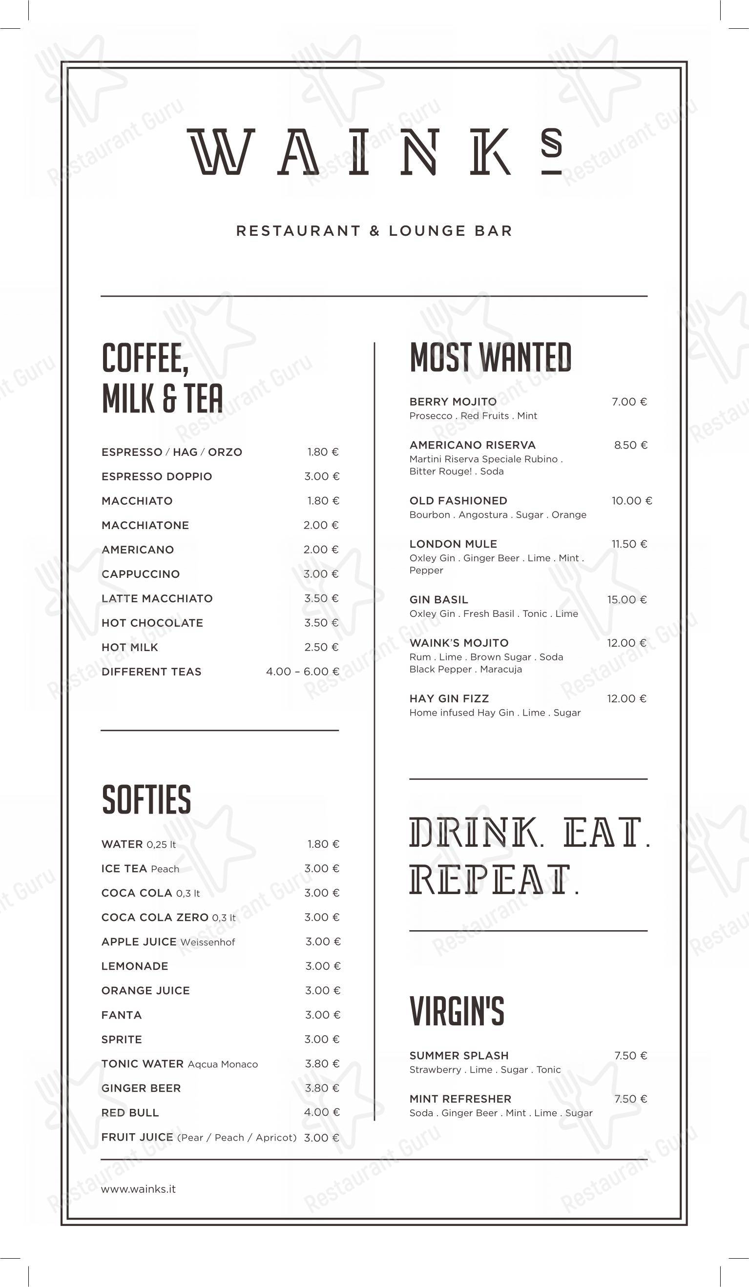 Menu per Waink's - Restaurant & Loungebar in Brunico