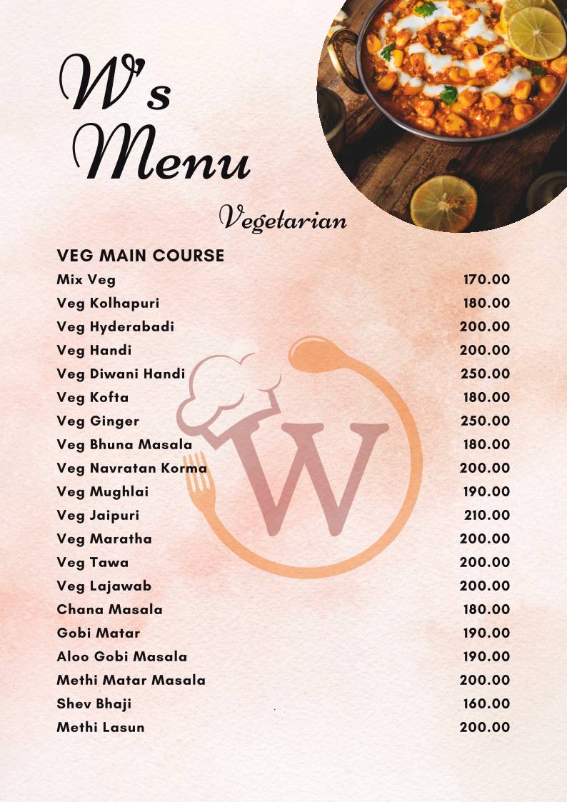 W Restaurant menu