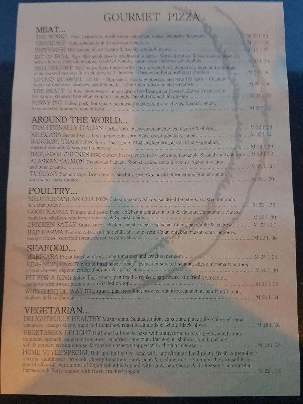 Menu at Whistlestop restaurant, Pimpama