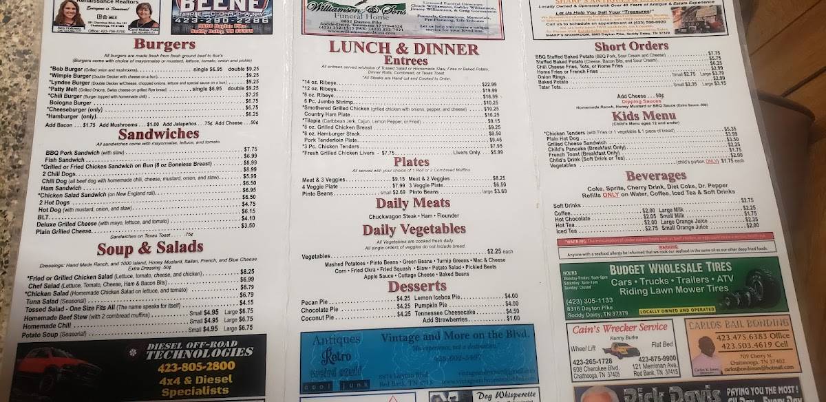 Menu at Wimpie's Country Restaurant, SoddyDaisy
