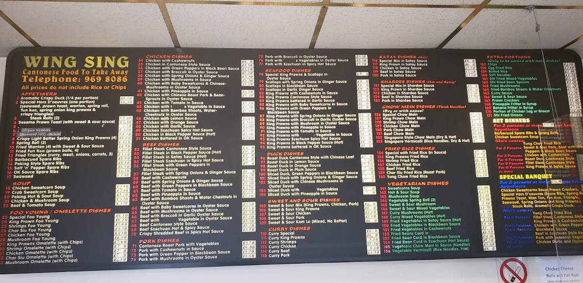 Menu at Wing sing Chinese takeaway fast food, Altrincham