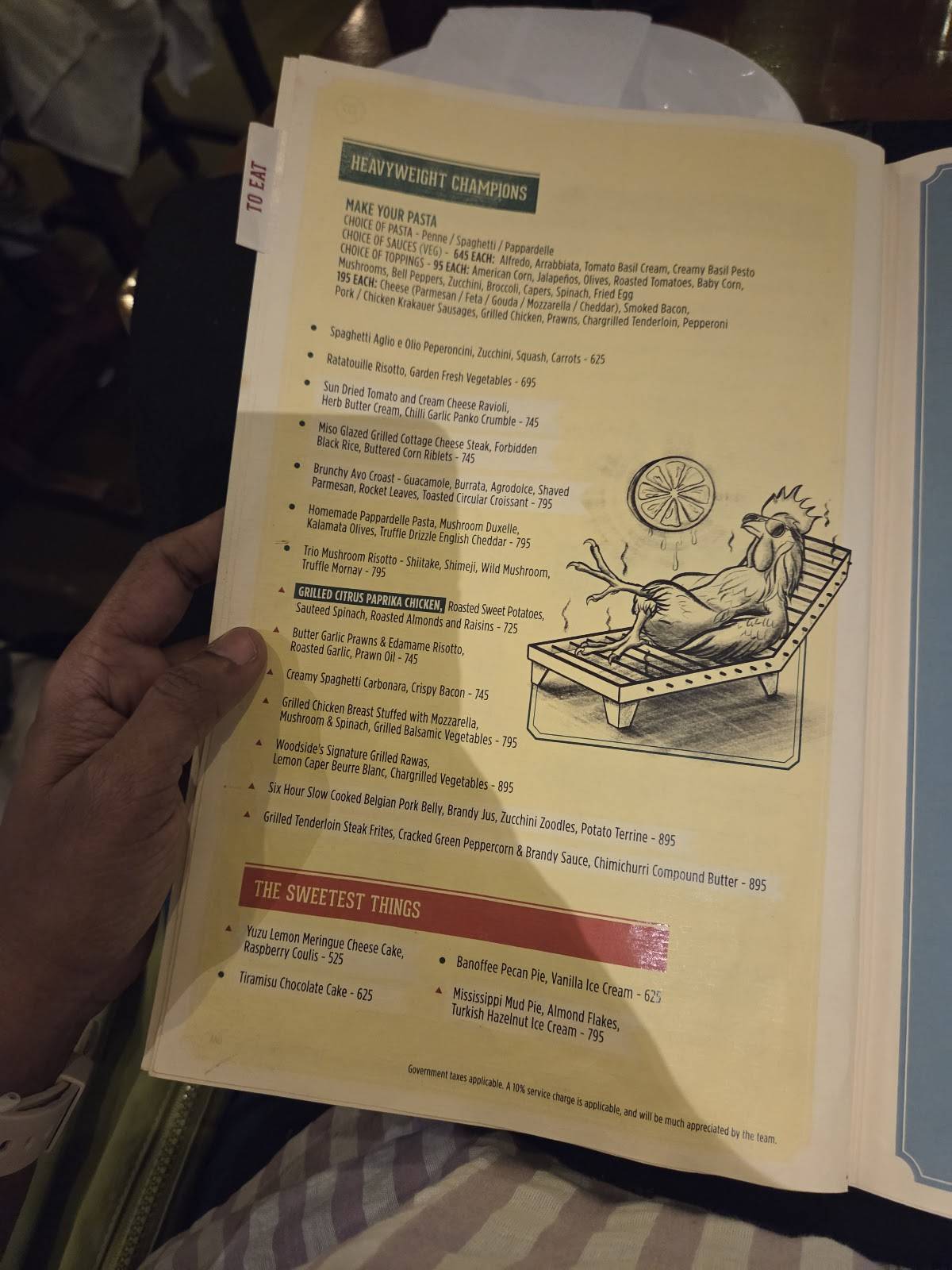 Woodside Inn - Andheri menu