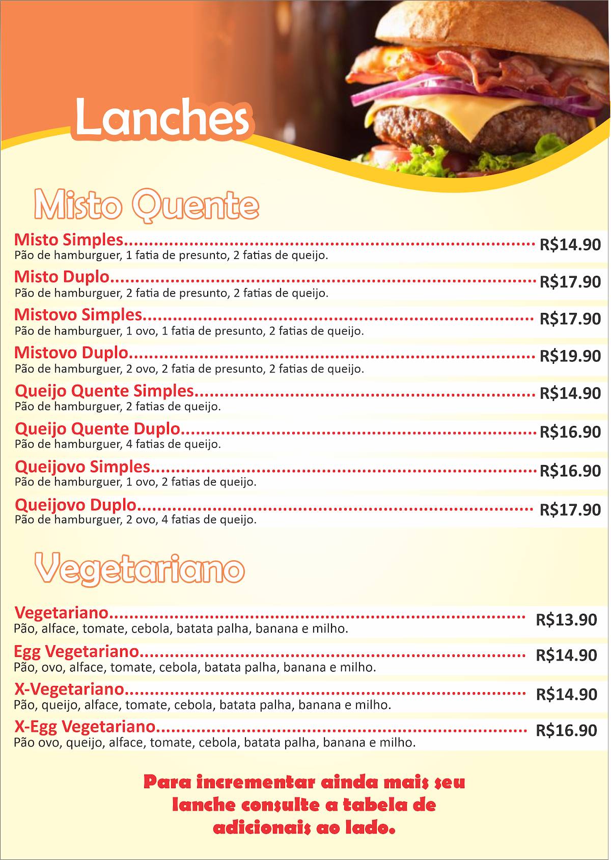 Xuxu Lanches cardápio