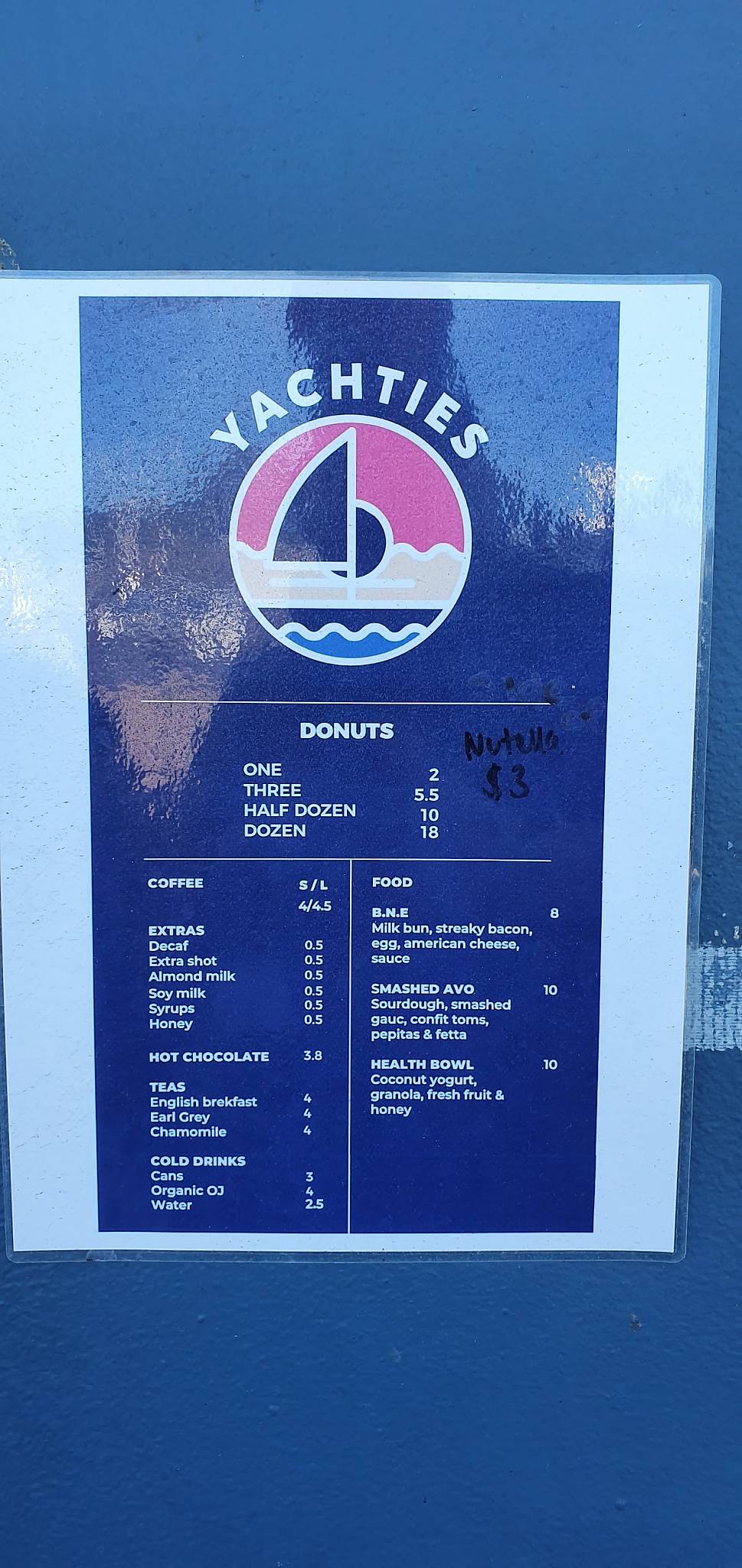 Yachties' Cafe menu