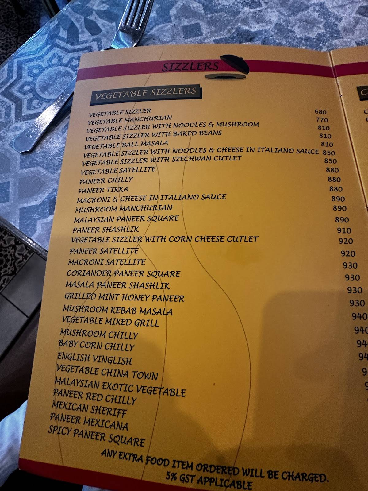 Yana Sizzlers & Wok menu