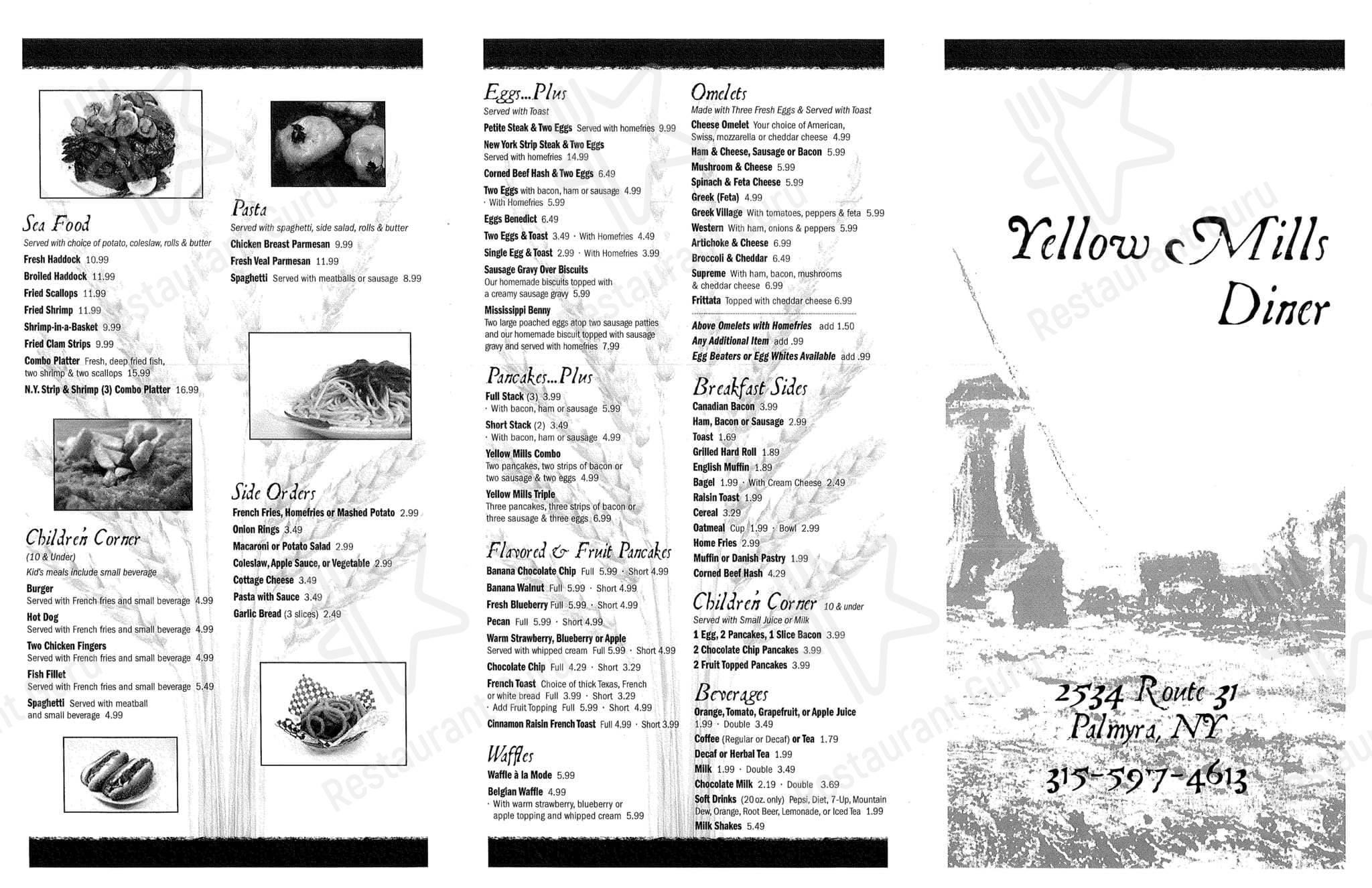 Menu at Yellow Mills Diner restaurant, Palmyra, NY31