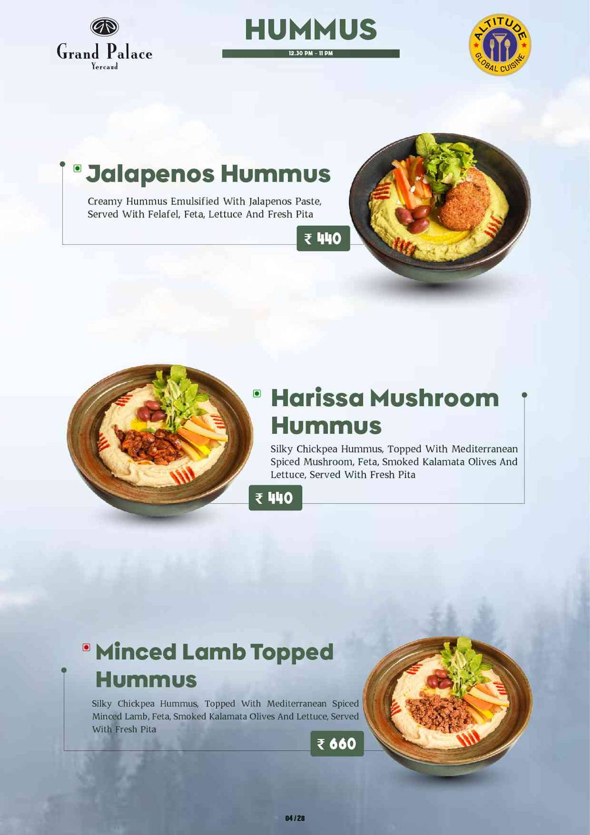 Altitude Global Cuisine Restaurant in Yercaud menu
